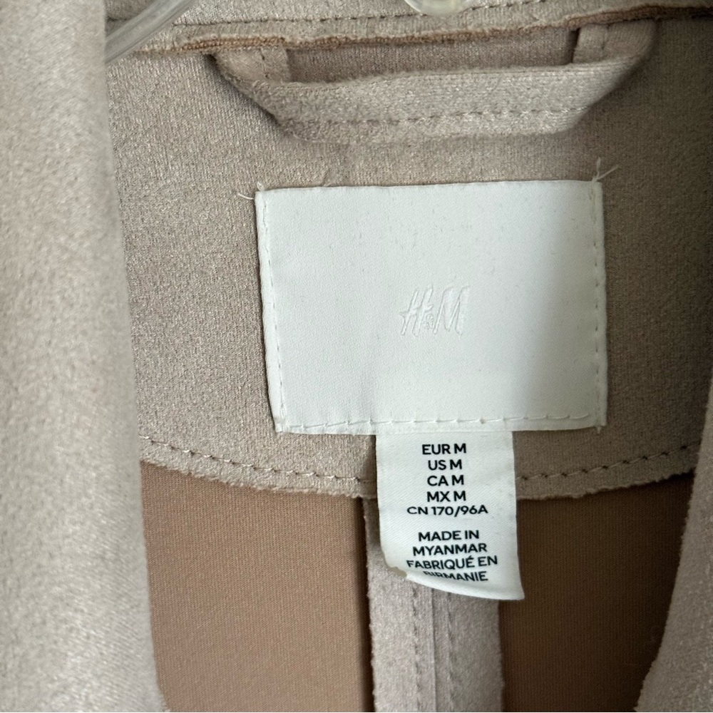 H&M Classic Tan Faux Suede Trench Coat Tie Waist Women's Size Medium - Picture 7 of 10